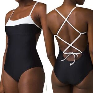 PrAna lurisia One Piece Bathing Suit Swimwear Swimsuit black white modest XL